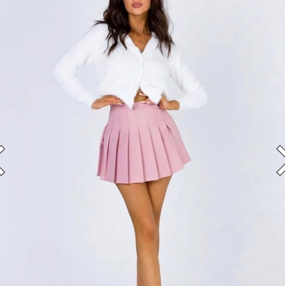 Princess Polly Pink Pleated Skater Mini Skirt - Picture 1 of 5